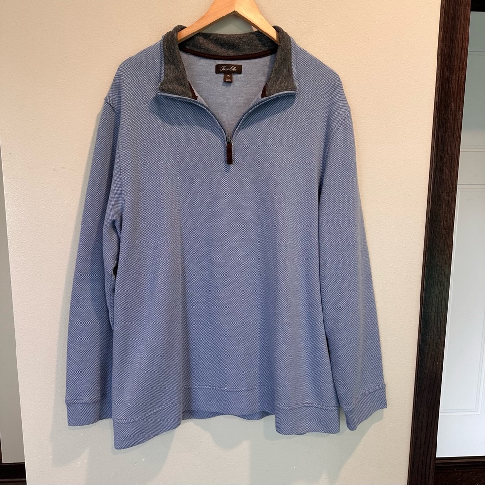 Tasso Elba Men’s Quarter Zip Blue Pullover Sweater Collared Long Sleeve Office